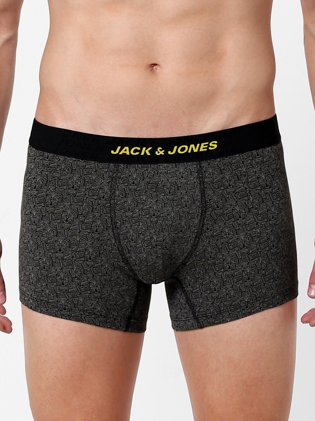 

Jack & Jones Men Grey & Black Printed Trunks 2114357001