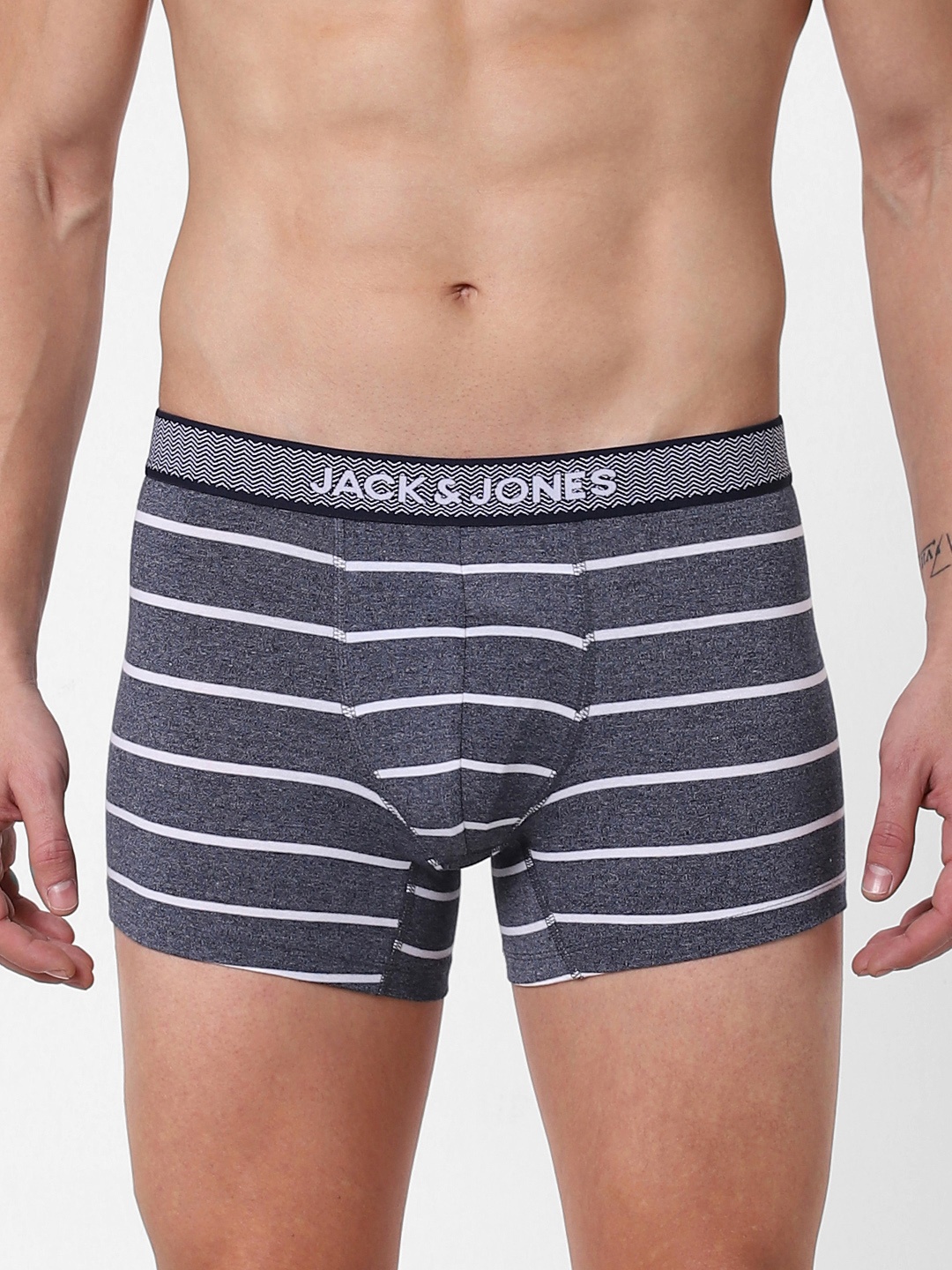 

Jack & Jones Men Blue & White Striped Trunks 2114338001