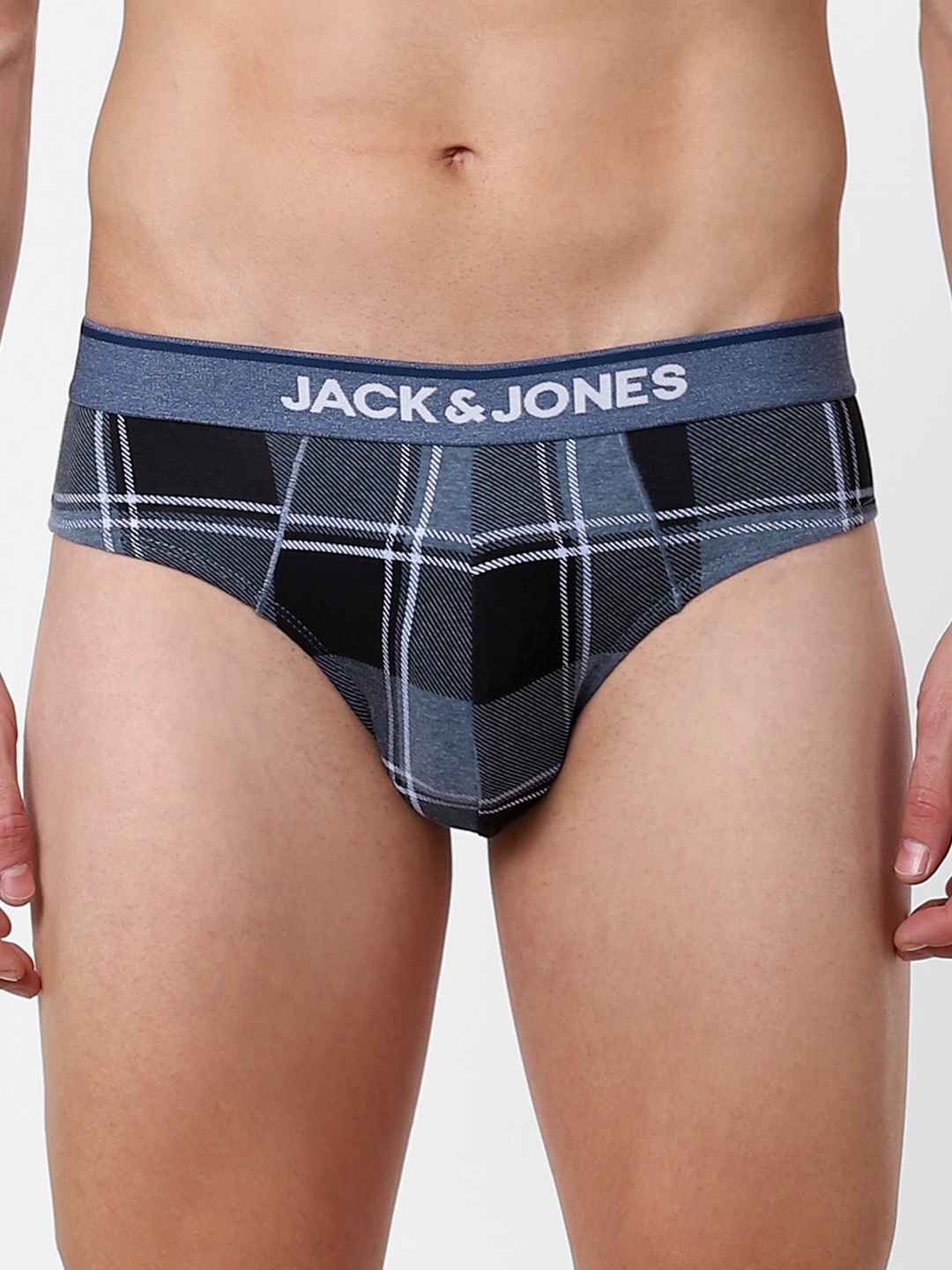 

Jack & Jones Men Blue & Black Checked Basic Briefs 2114339001