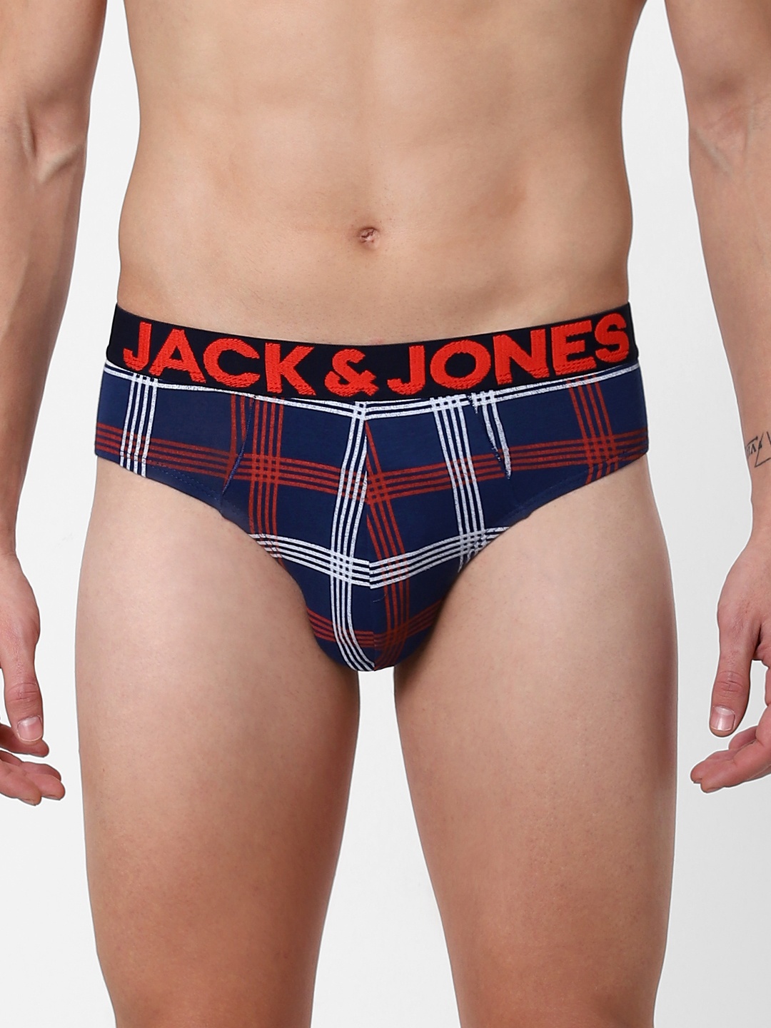 

Jack & Jones Men Navy Blue & Red Checked Briefs 2114340001