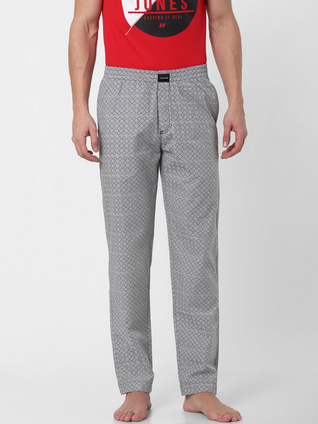 

Jack & Jones Men White & Black Printed Lounge Pants 2115334001