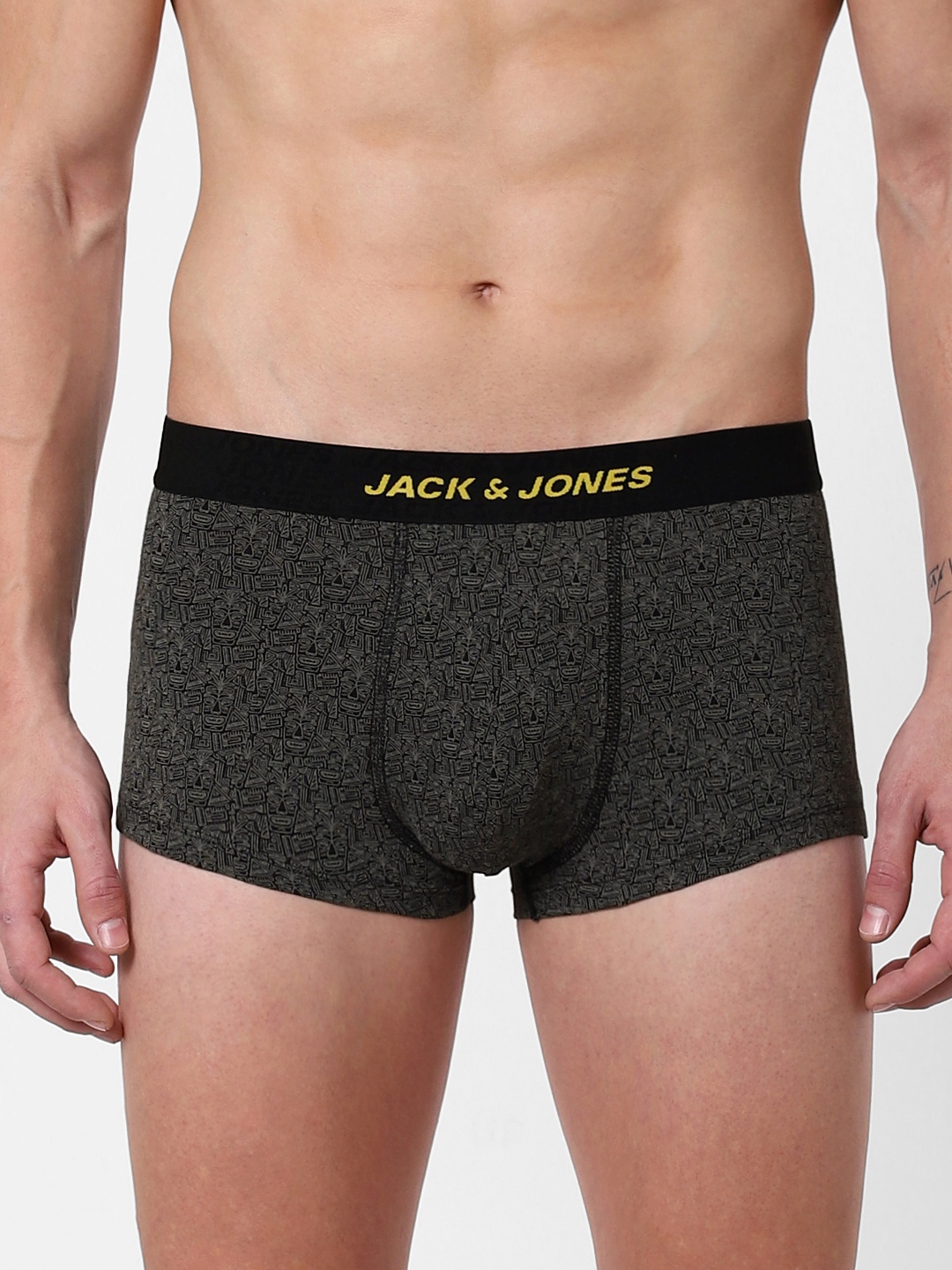 

Jack & Jones Men Black & Grey Printed Brazilian Trunks 2114358001