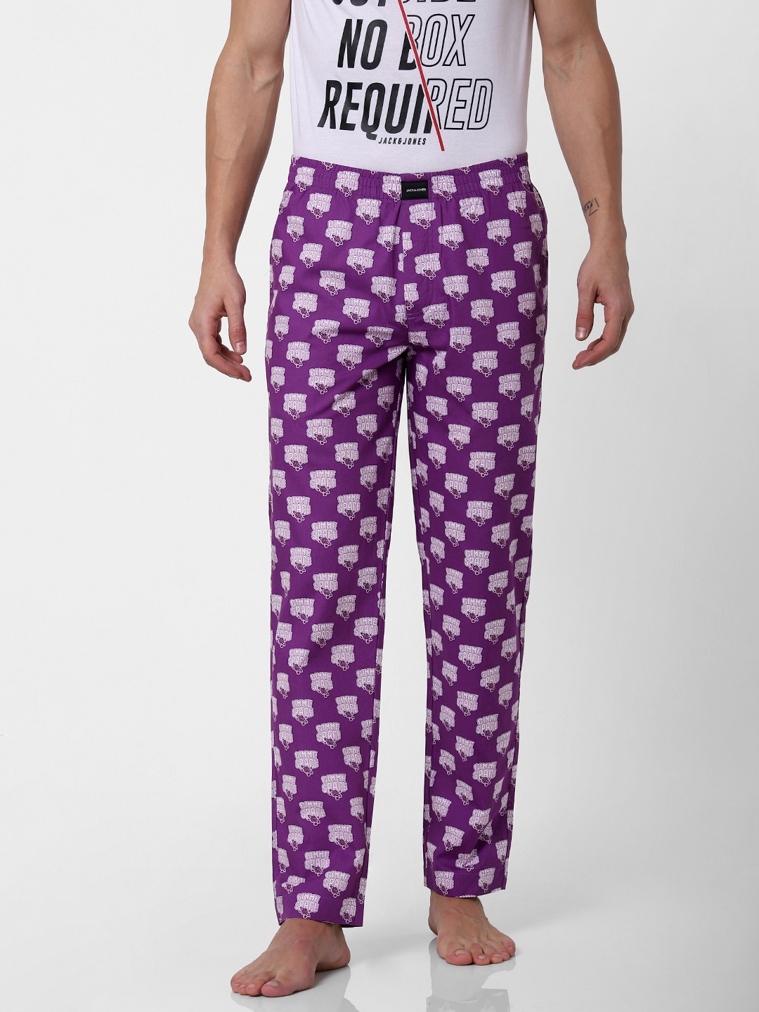 

Jack & Jones Magenta Pink & White Printed Lounge Pants