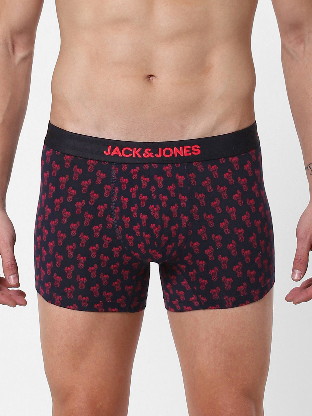 

Jack & Jones Men Navy Blue & Red Printed Trunks 2114347001