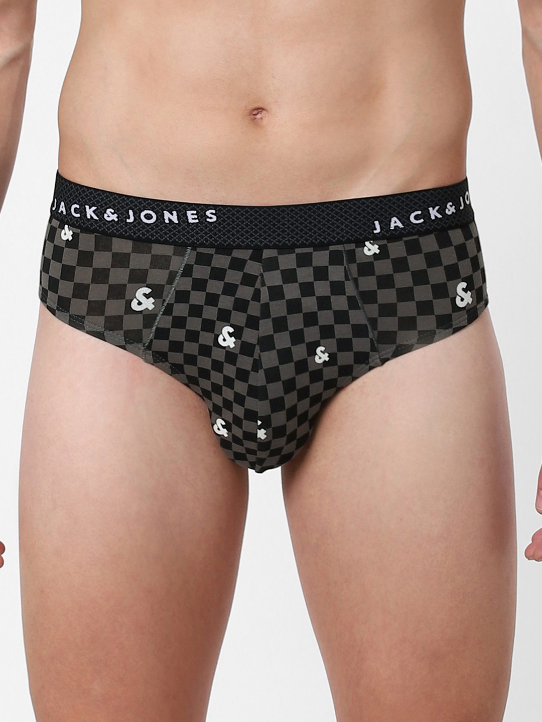 

Jack & Jones Men Black & Grey Checked Briefs 2114343001