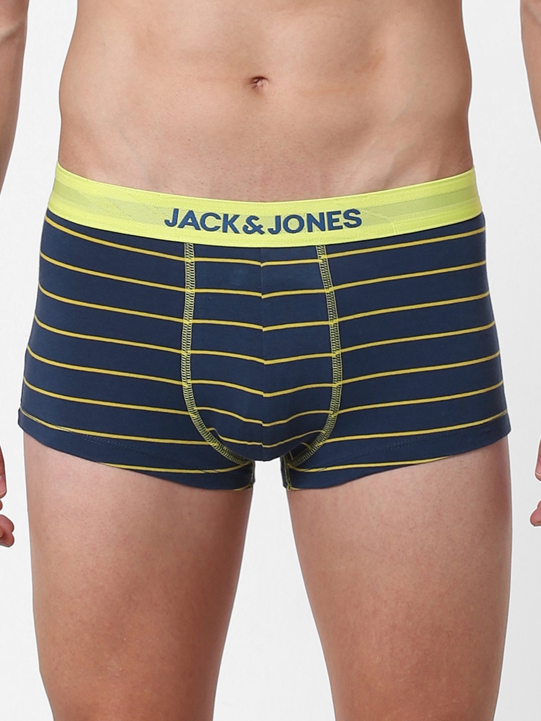 

Jack & Jones Men Navy Blue & Green Striped Brazilian Trunks 2114354001