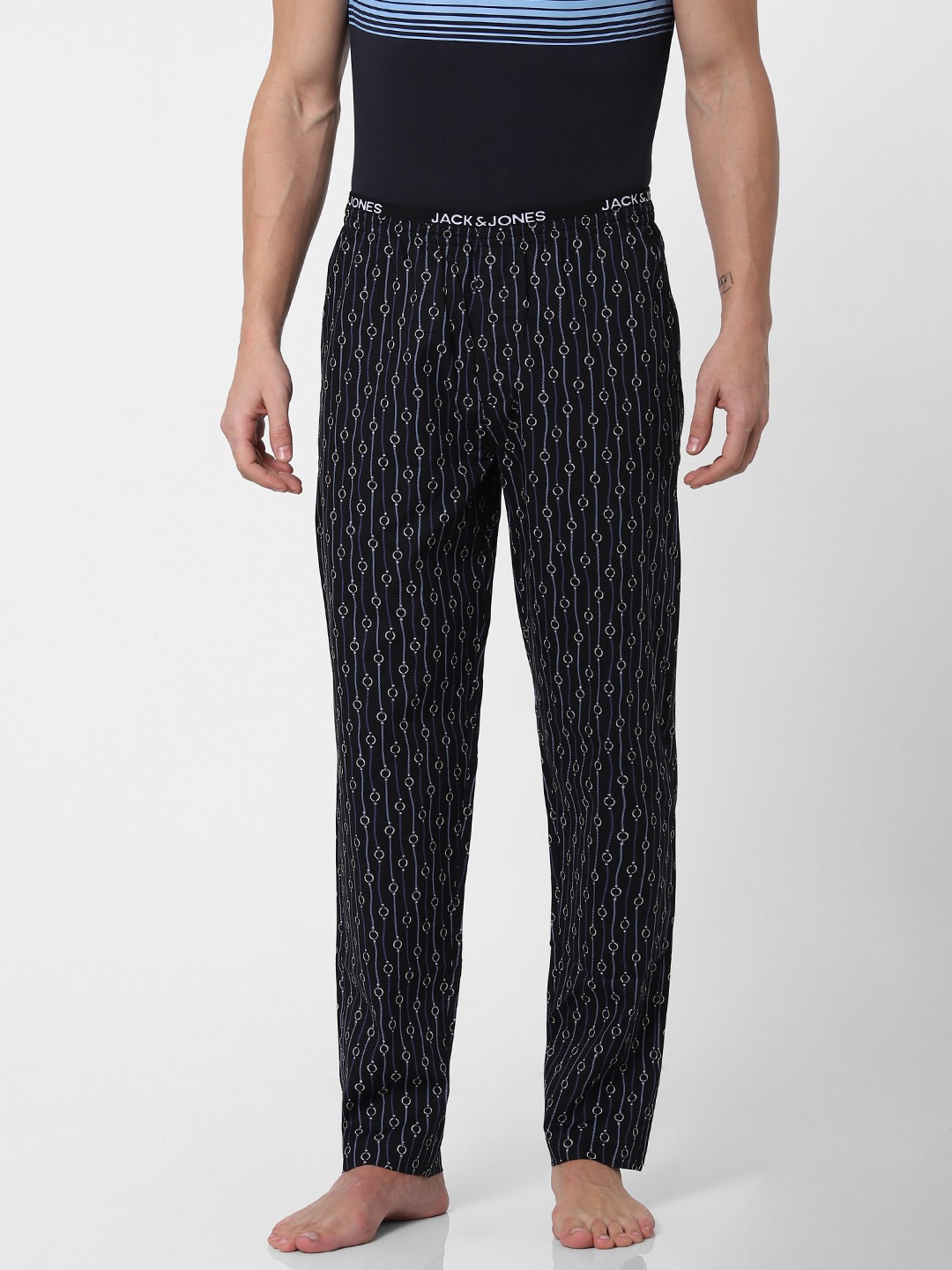 

Jack & Jones Men Navy Blue Striped Lounge Pants