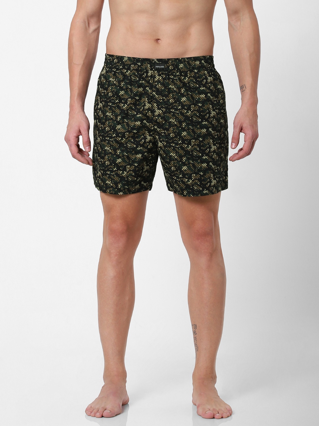 

Jack & Jones Men Green & Black Camouflage Printed Pure Cotton Boxers 2119082001