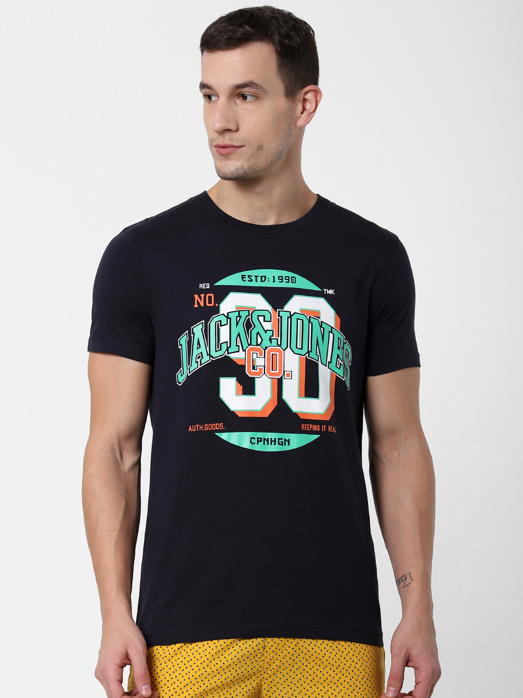 

Jack & Jones Men Navy Blue Printed Round Neck Lounge T-shirt