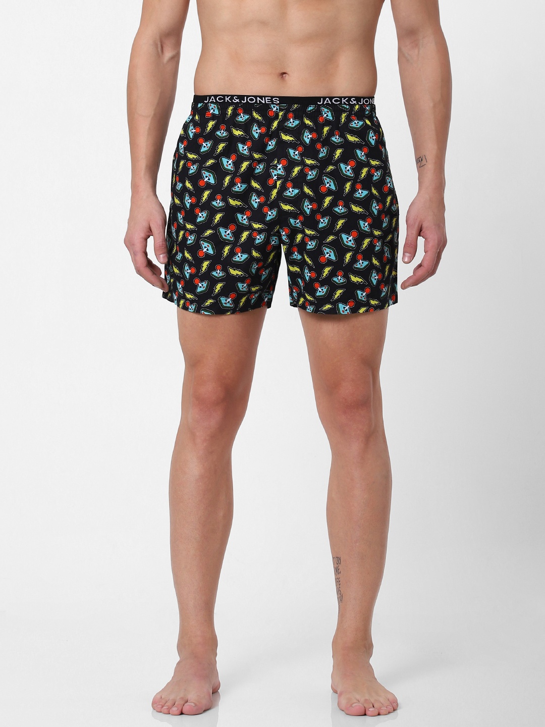 

Jack & Jones Men Black Printed Remote Pure Cotton Boxers 2119079001