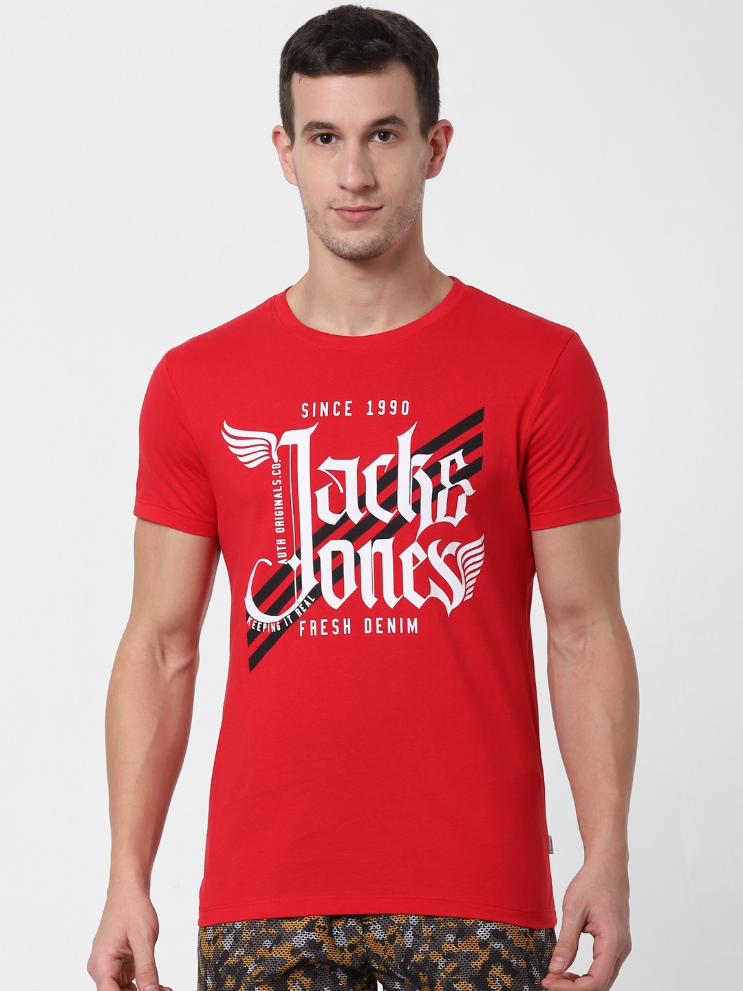 

Jack & Jones Men Red Printed Round Neck Lounge T-shirt