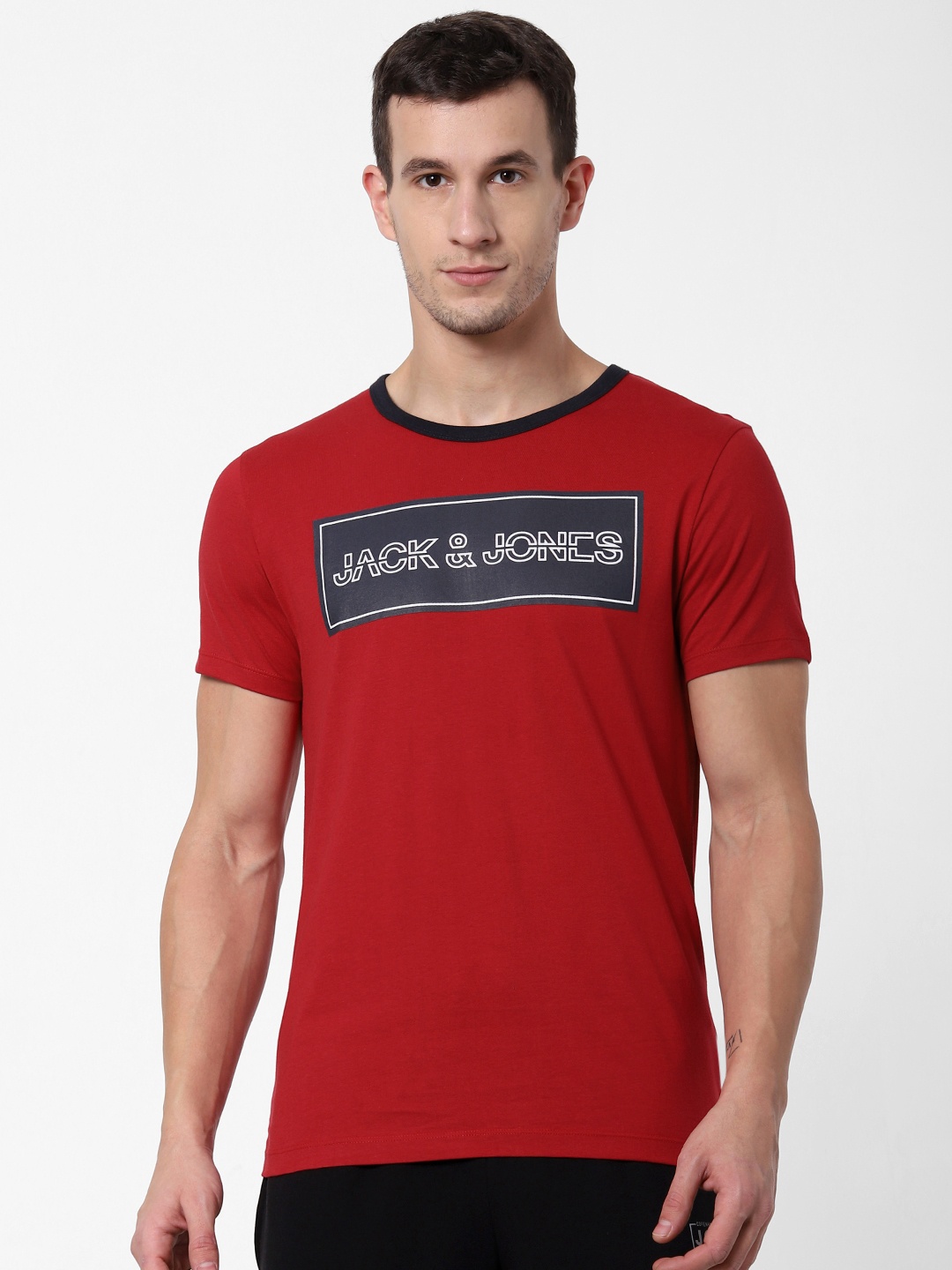 

Jack & Jones Men Red Printed Round Neck Lounge T-shirt