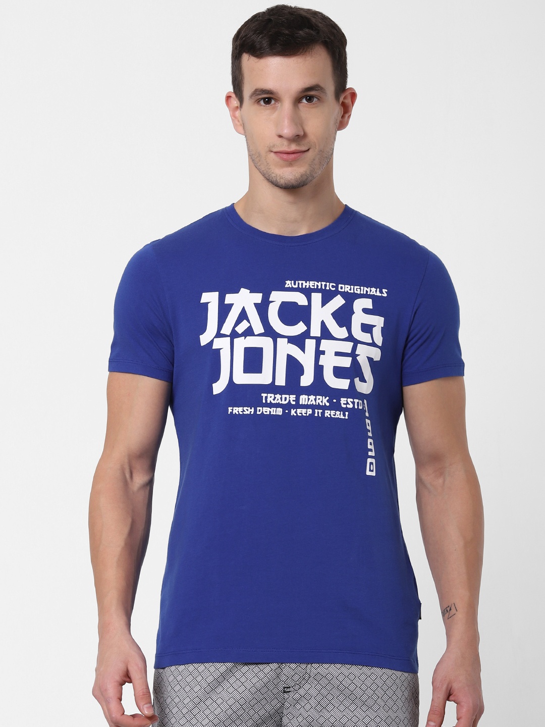 

Jack & Jones Men Blue Printed Round Neck Lounge T-shirt