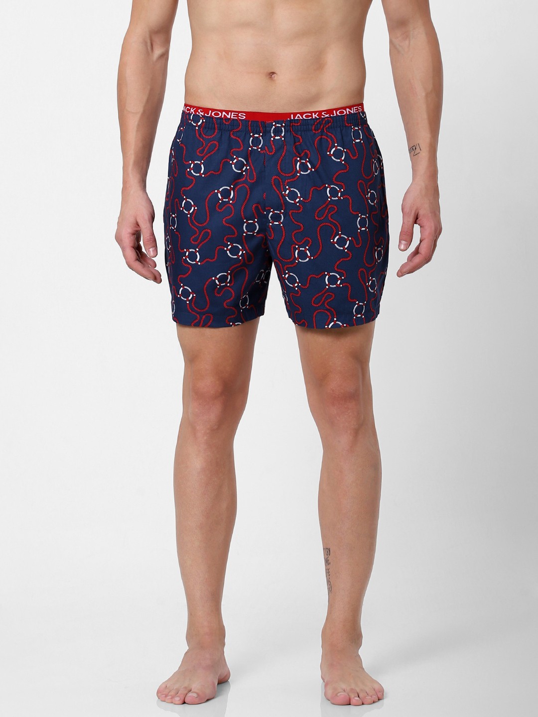 

Jack & Jones Men Navy Blue & Red Printed Pure Cotton Boxers 2114469001