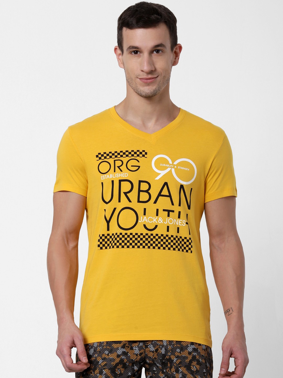 

Jack & Jones Men Yellow Printed V-Neck Lounge T-shirt