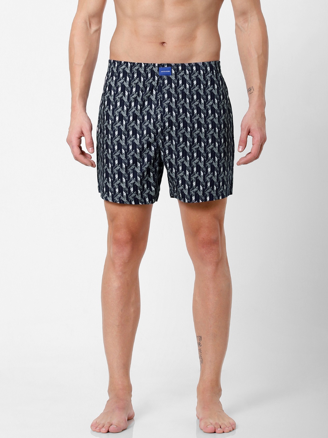 

Jack & Jones Men Navy Blue & White Printed Pure Cotton Boxers 2114466001