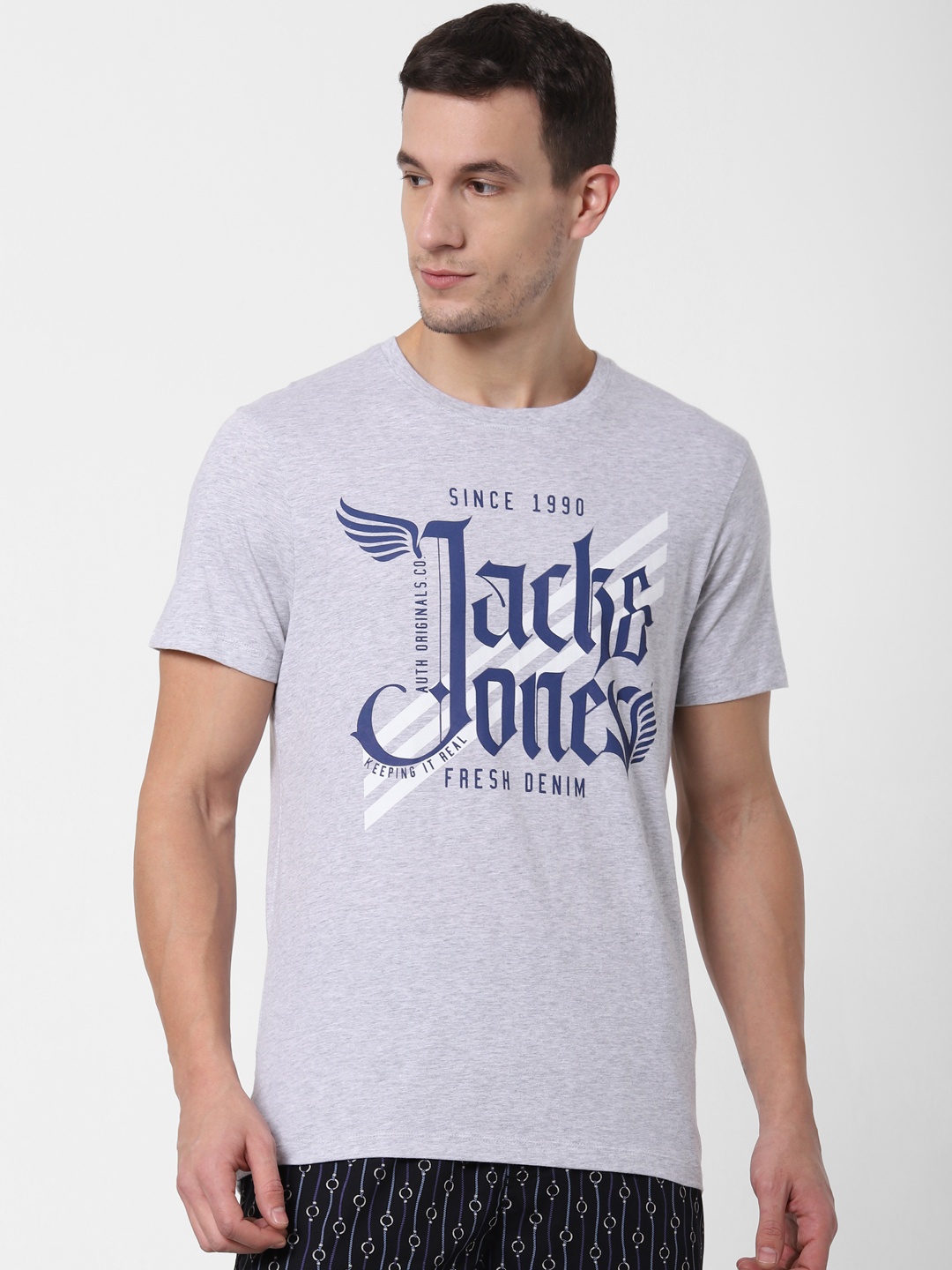 

Jack & Jones Men Grey Printed Round Neck Lounge T-shirt