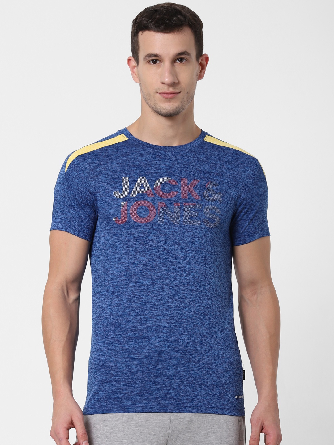 

Jack & Jones Men Blue Printed Round Neck Meteoric Dry Lounge T-shirt
