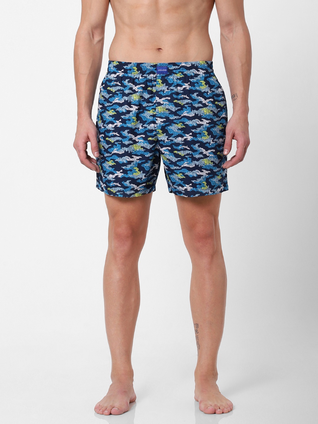 

Jack & Jones Men Blue & Yellow Camouflage Printed Pure Cotton Boxers 2119081001