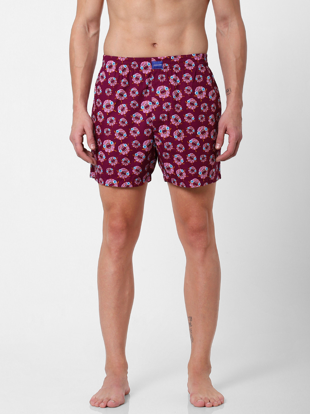 

Jack & Jones Men Pink & Blue Printed Pure Cotton Boxers 2119078001, Magenta