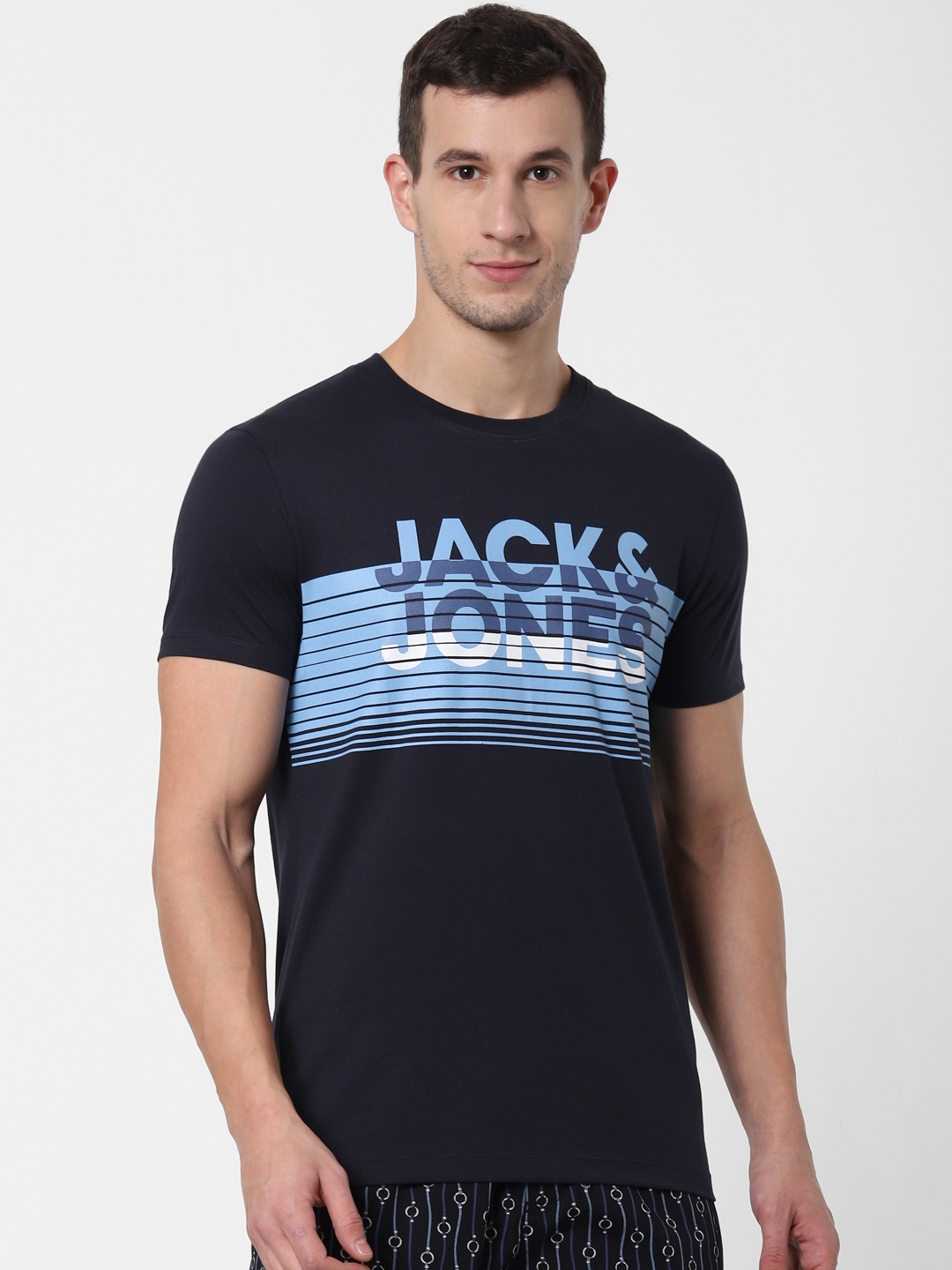 

Jack & Jones Men Navy Blue Printed Round Neck Lounge T-shirt