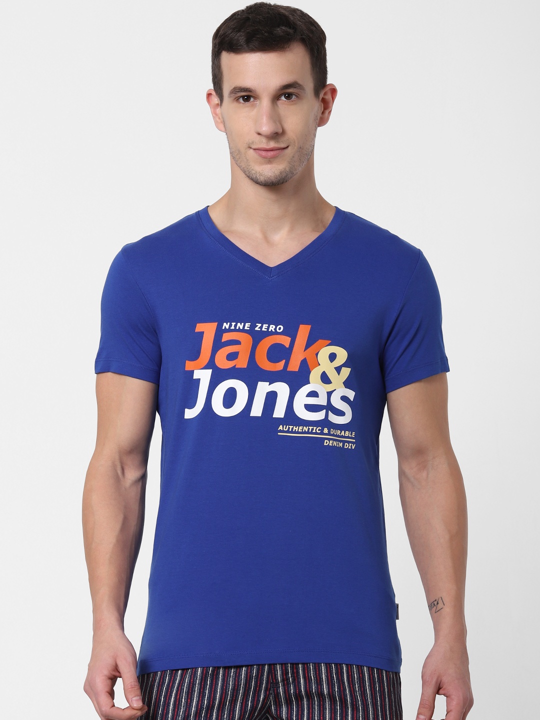

Jack & Jones Men Blue Printed Round Neck Lounge T-shirt