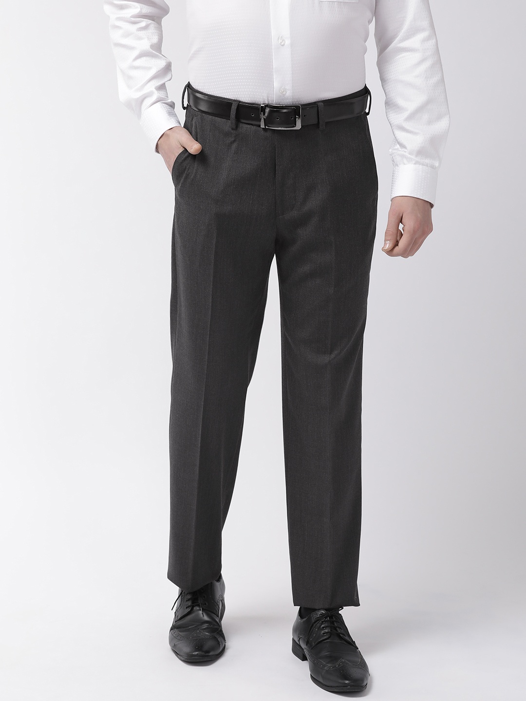 

Marks & Spencer Men Charcoal Grey Regular Fit Solid Formal Trousers