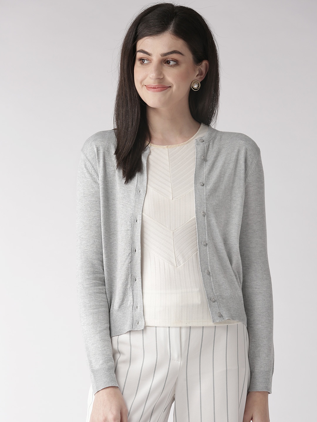 

Marks & Spencer Women Grey Melange Solid Cardigan Sweater