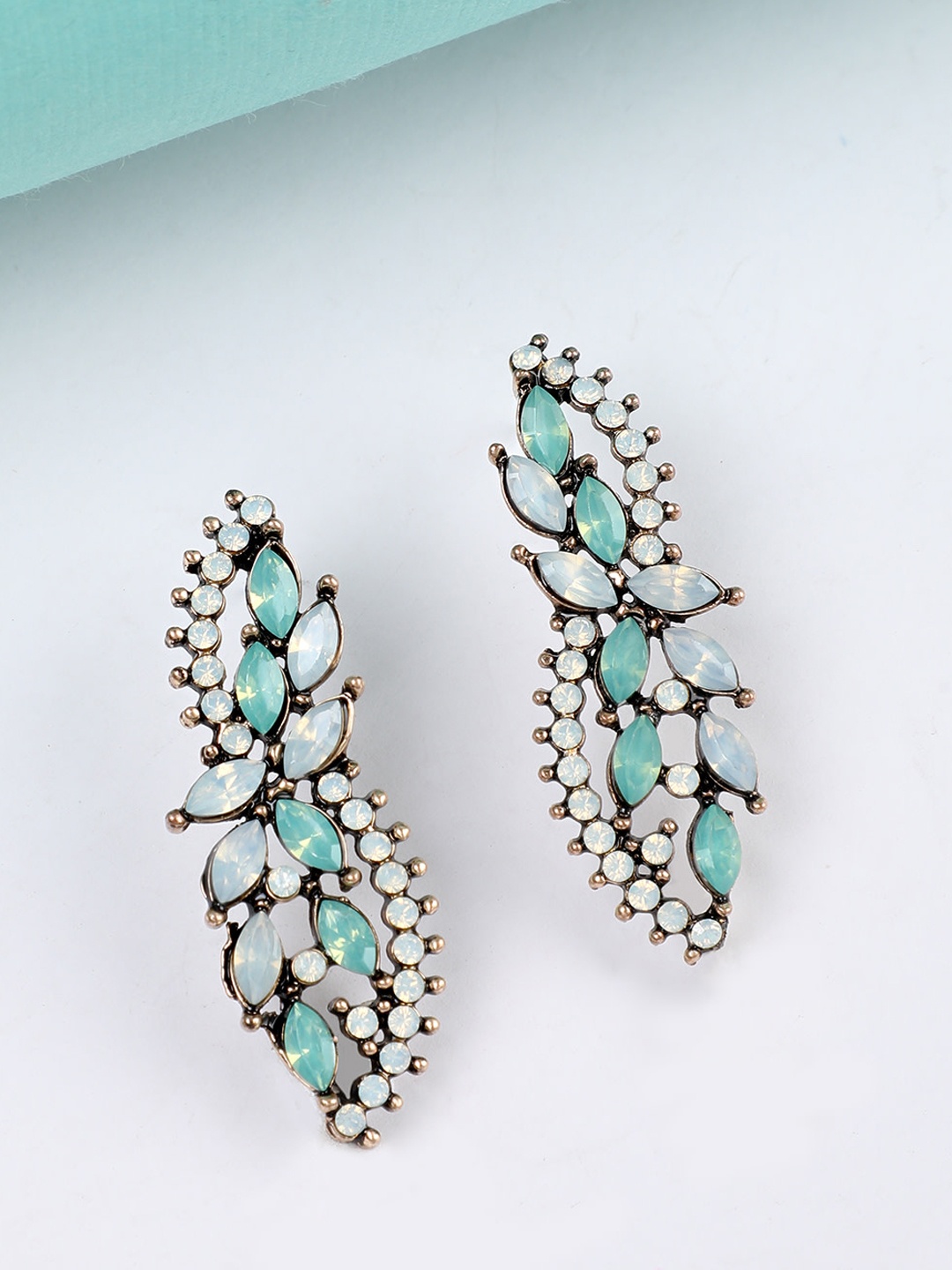 

Rubans Gold-Toned & Green Crystal Studded Handcrafted Drop Earrings