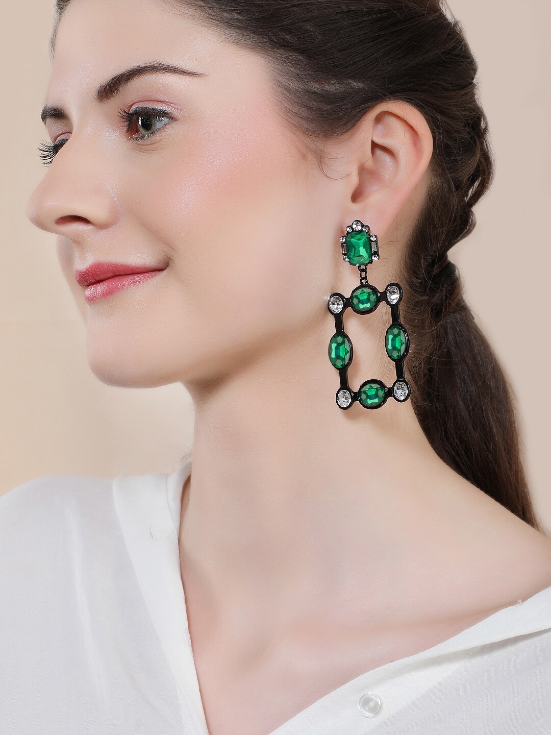 

Rubans Black & Green Geometric Handcrafted Drop Earrings
