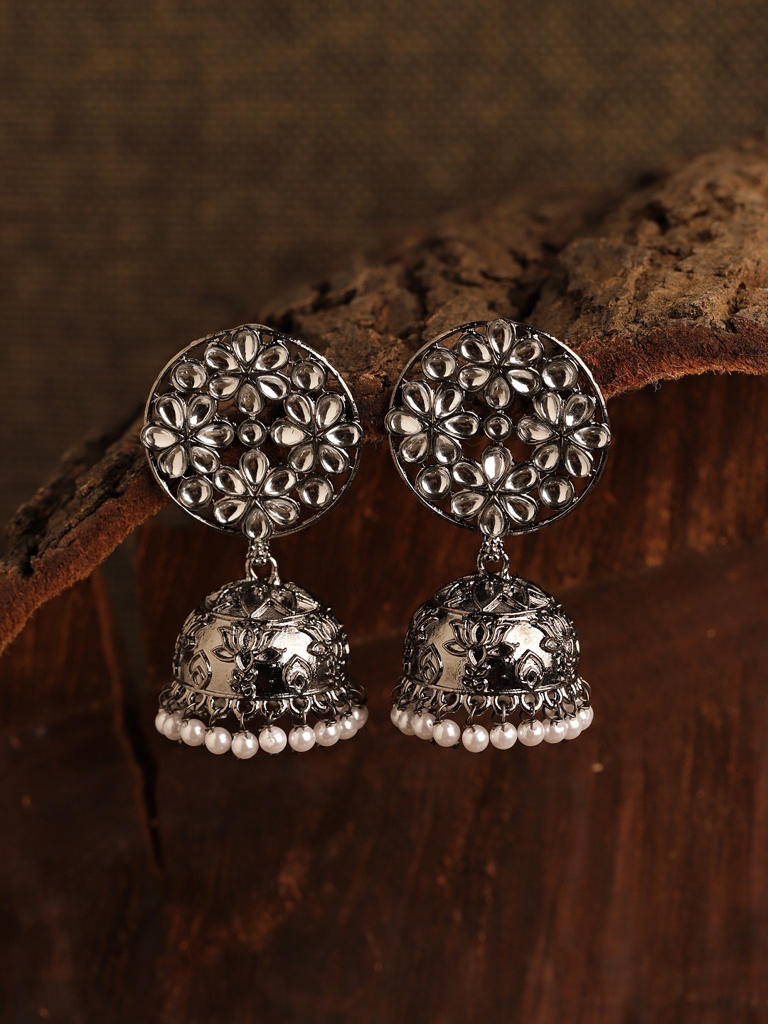 

Fabstreet Silver-Plated Dome Shaped Jhumkas