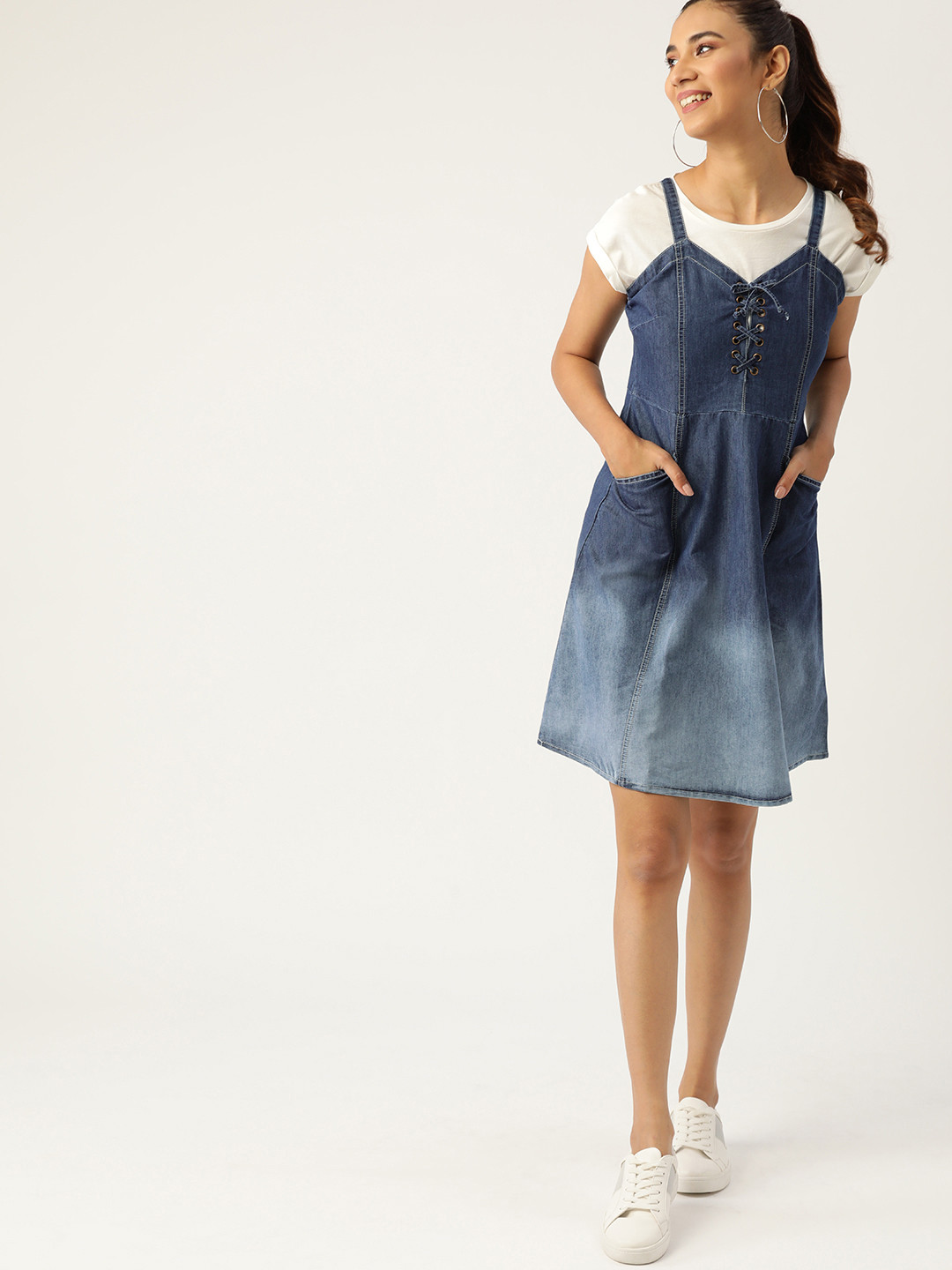 

DressBerry Women Blue Ombre Dyed A-Line Chambray Dress
