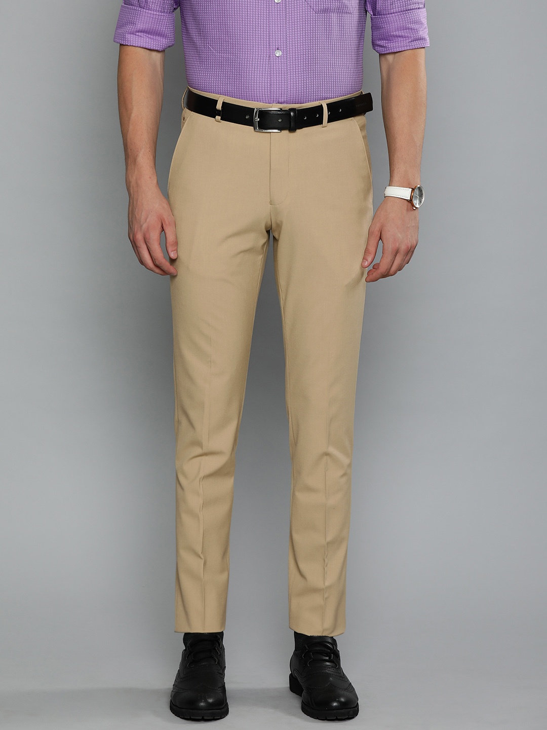 

Louis Philippe Men Beige Super Slim Fit Solid Formal Trousers