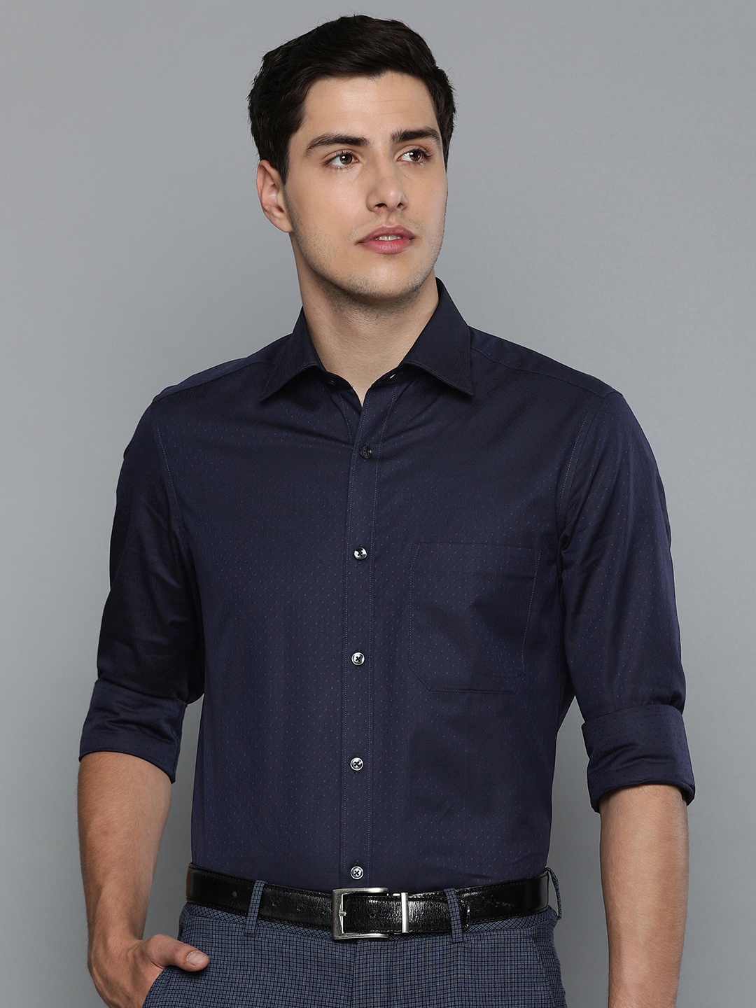 

Louis Philippe Men Navy Blue Classic Regular Fit Self Design Formal Shirt