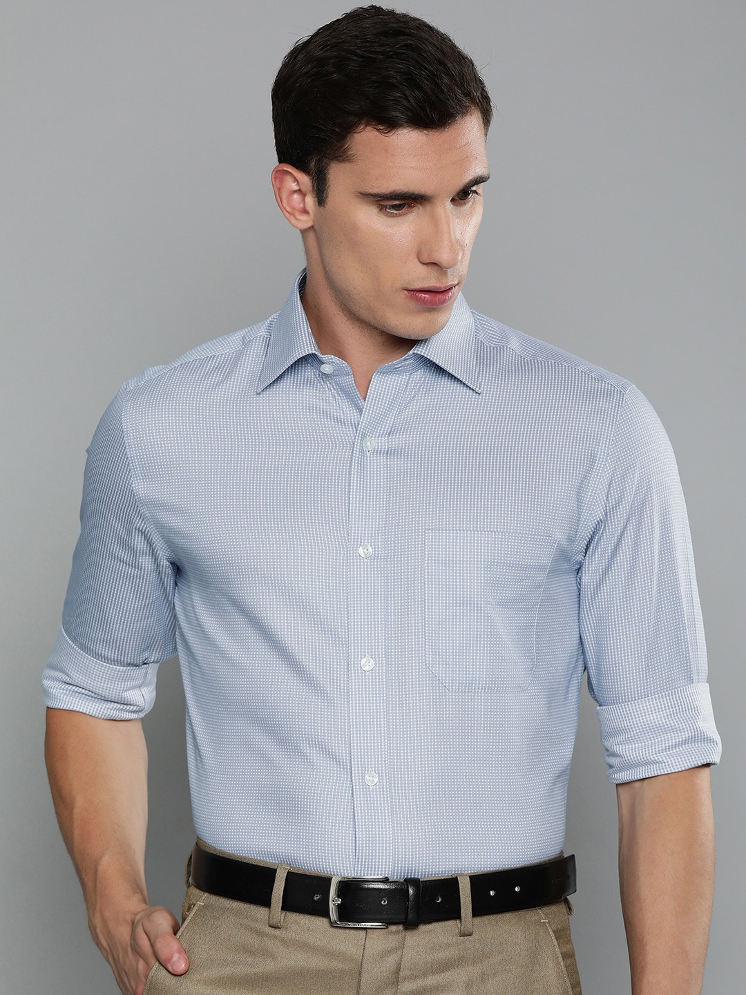 

Louis Philippe Men Blue Classic Fit Checked Formal Shirt