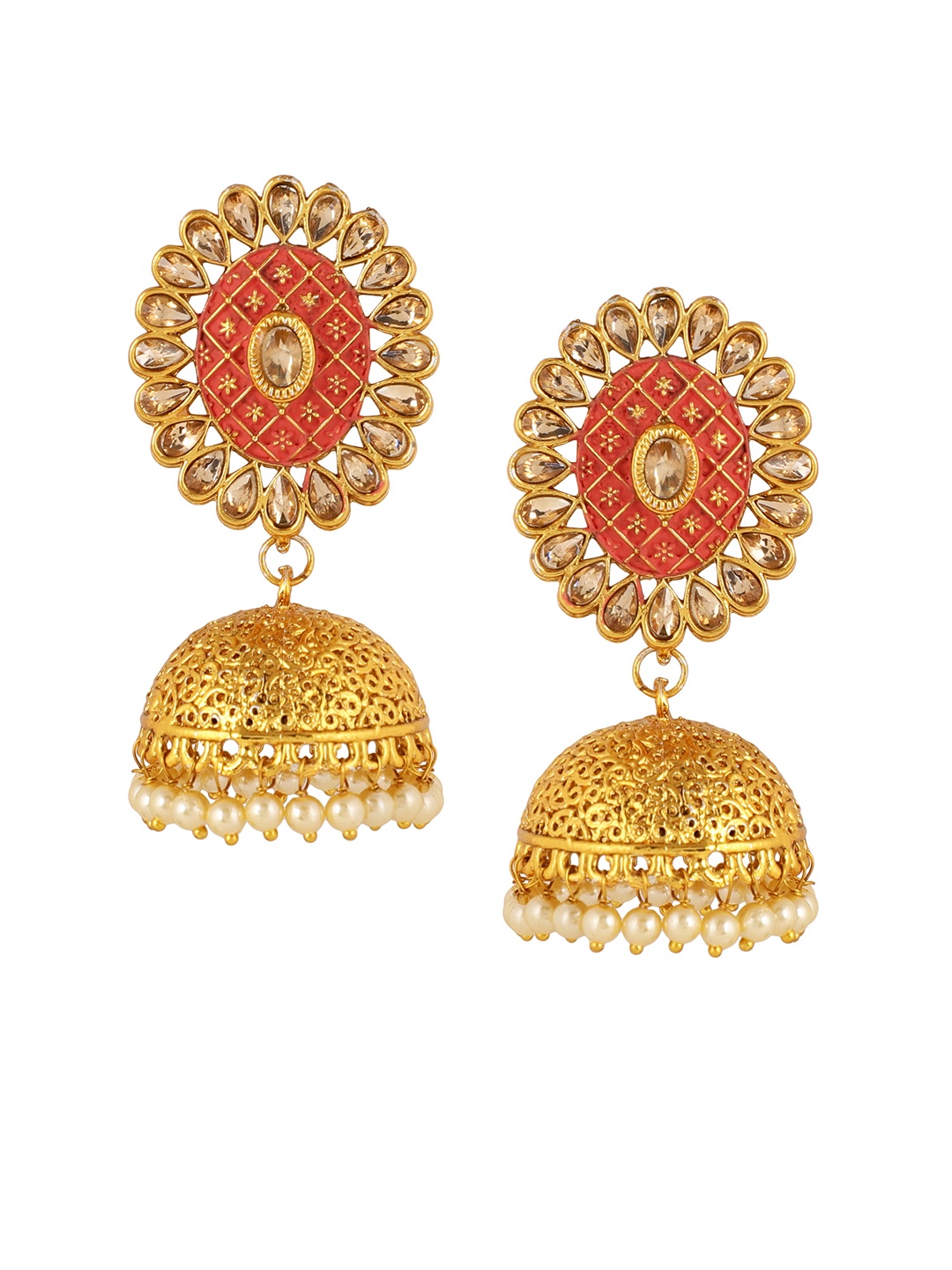 

Shining Diva Gold-Plated & Pink Classic Jhumkas