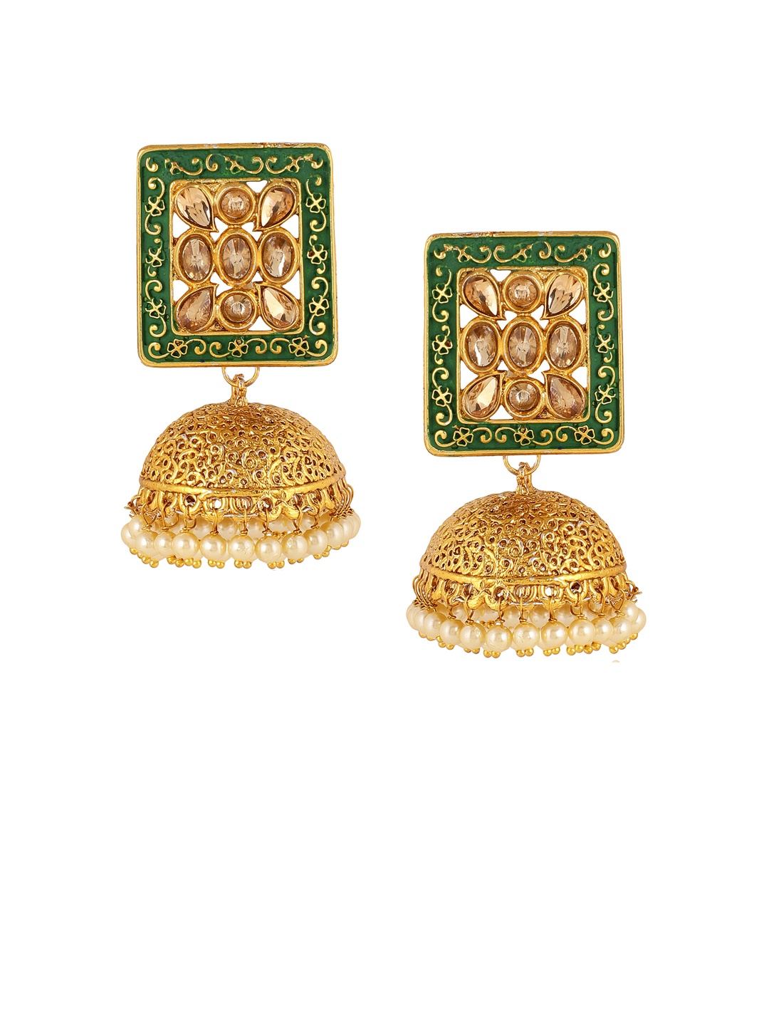 

Shining Diva Gold-Plated & Green Classic Jhumkas