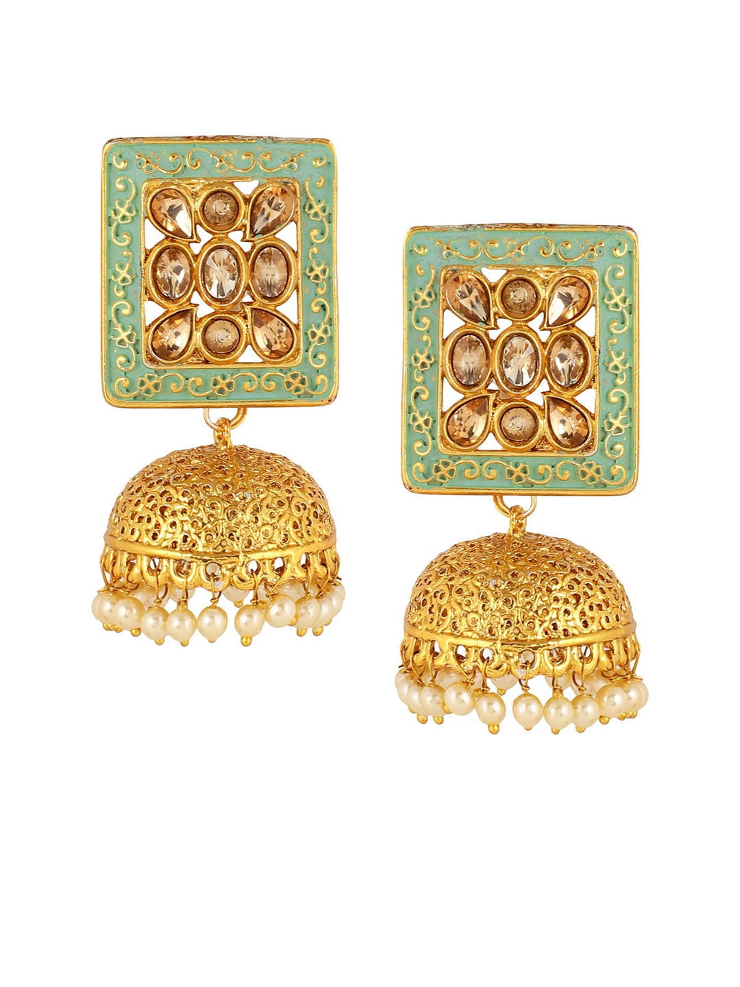 

Shining Diva Gold-Toned & Green Classic Jhumkas