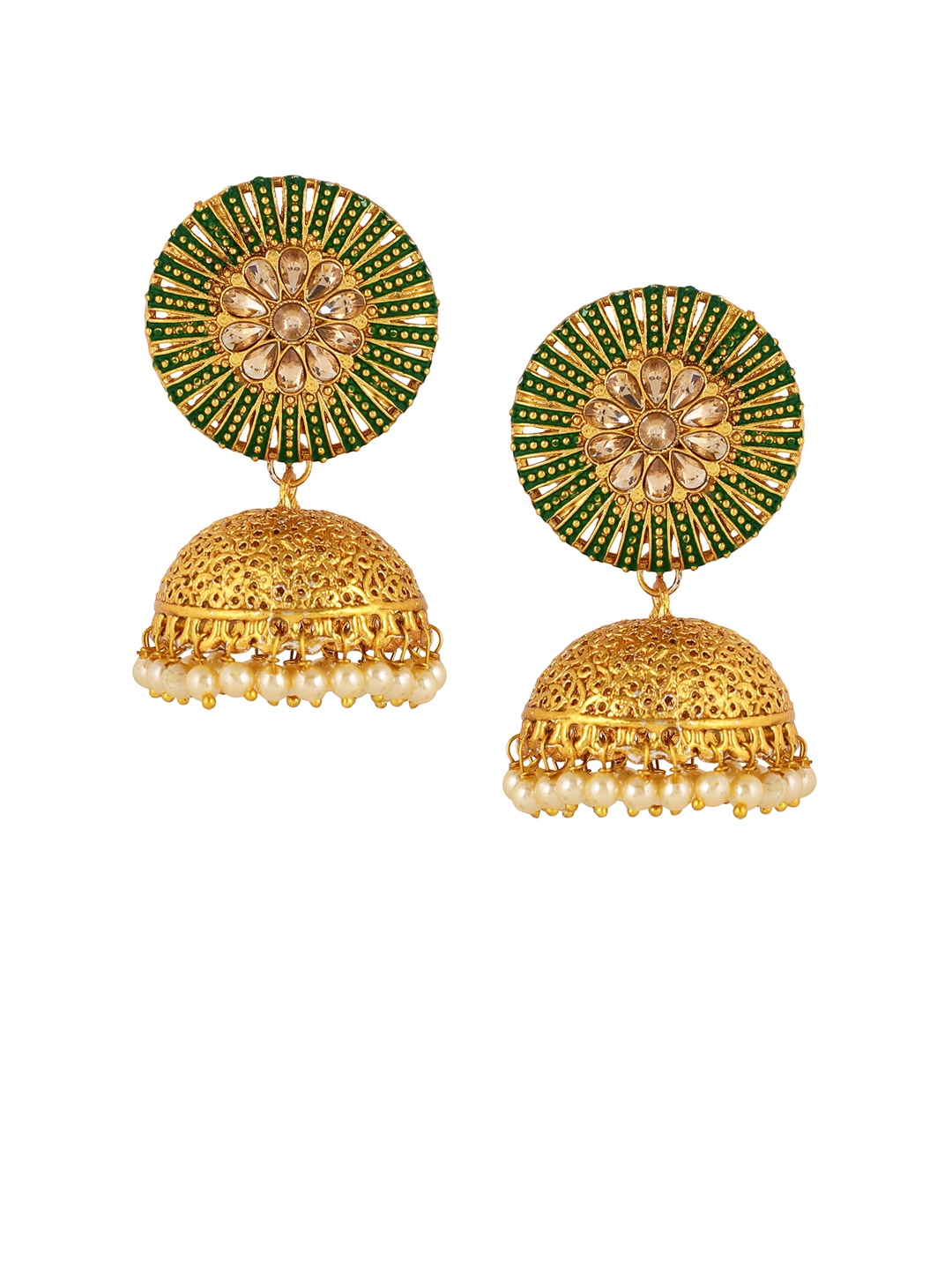 

Shining Diva Gold-Toned & Green Classic Jhumkas