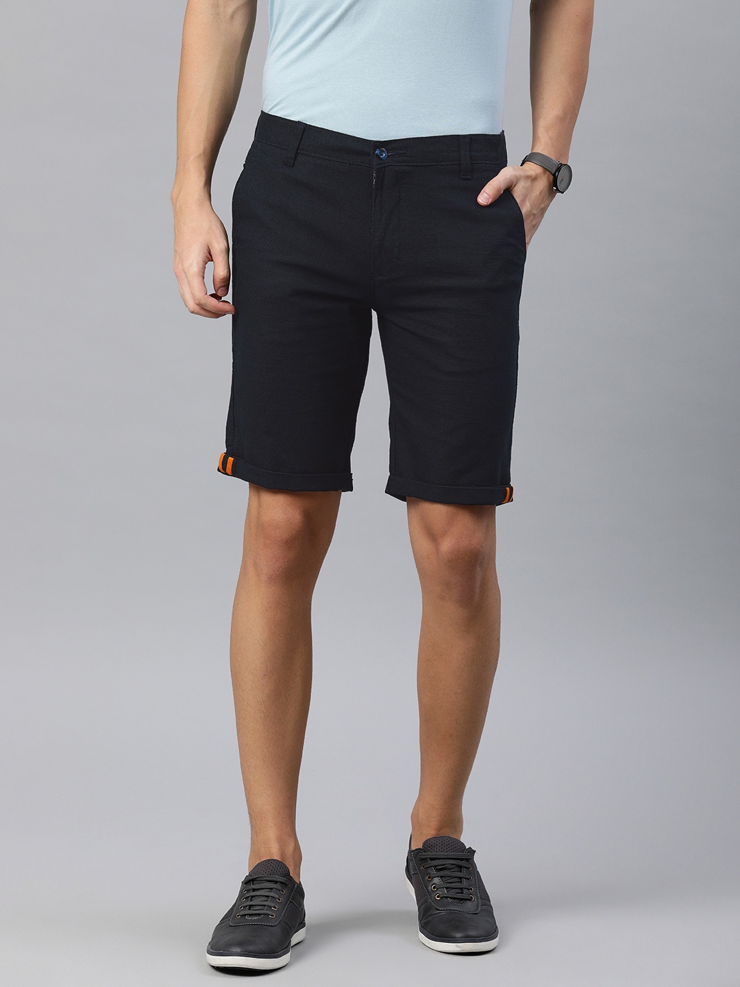 

IVOC Men Navy Blue Solid Slim Fit Regular Shorts