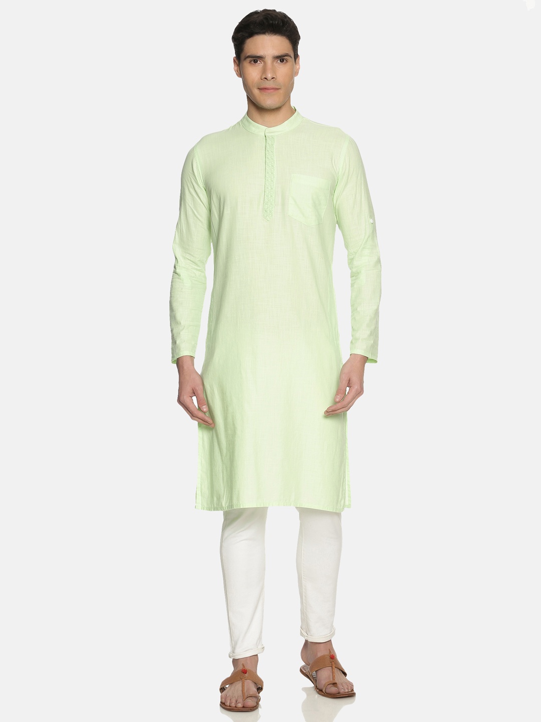 

IVOC Men Green Solid Straight Kurta