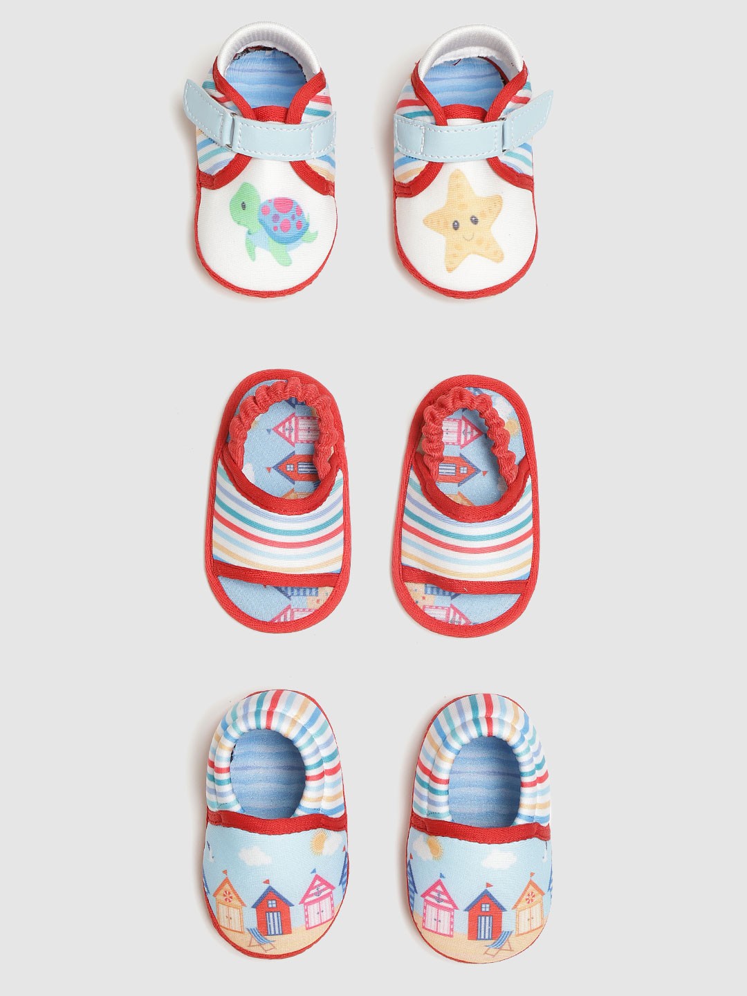

KazarMax Kids Set of 3 Printed Booties, Red
