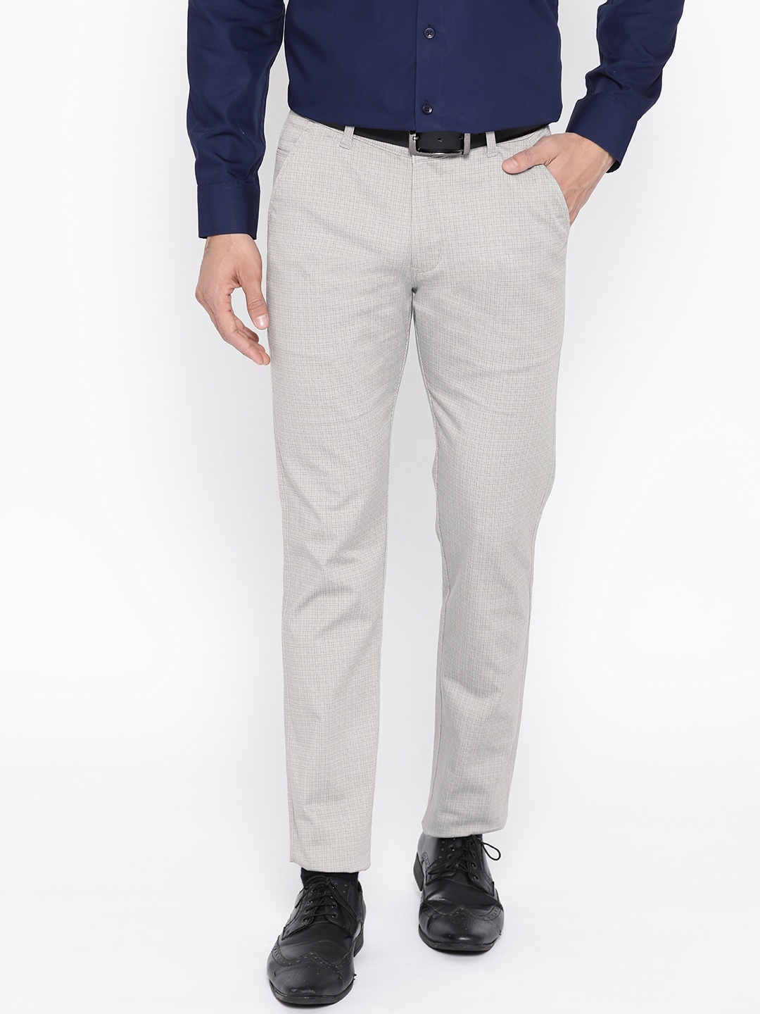 

Hancock Men Grey Slim Fit Checked Formal Trousers