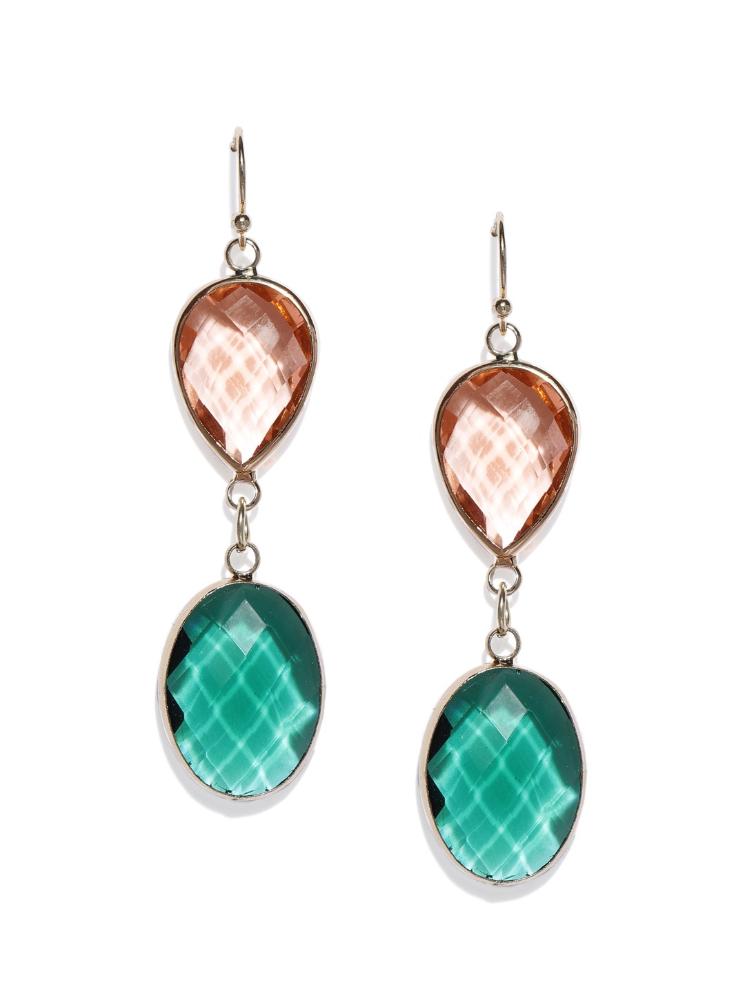 

Blisscovered Gold-Toned & Green Geometric Drop Earrings