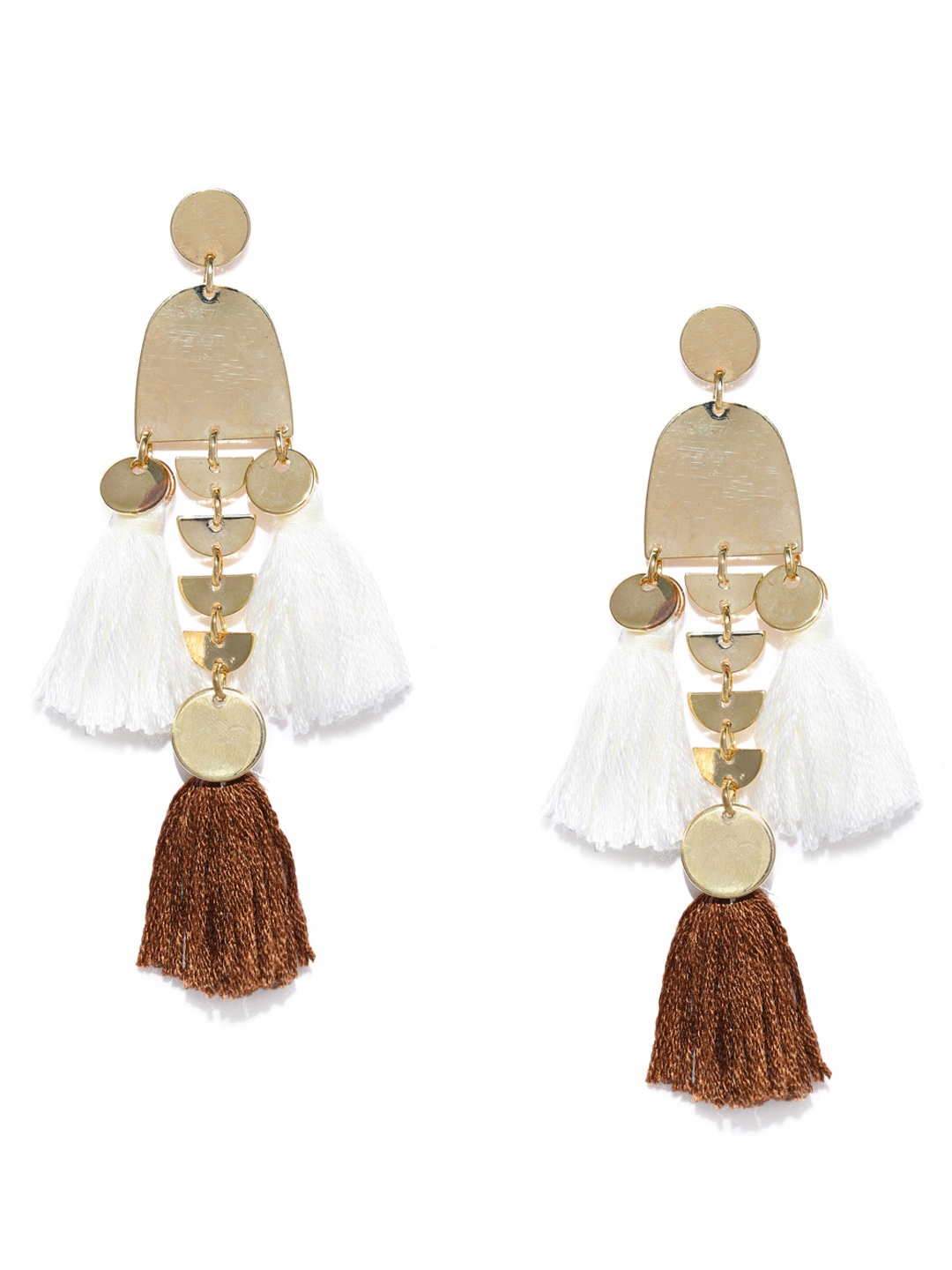

Blisscovered Gold-Toned & White Contemporary Drop Tassel Earrings