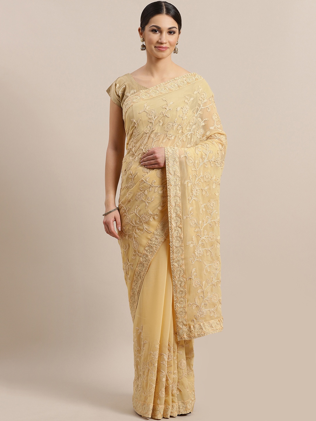 

Kalista Beige & Golden Embroidered Saree