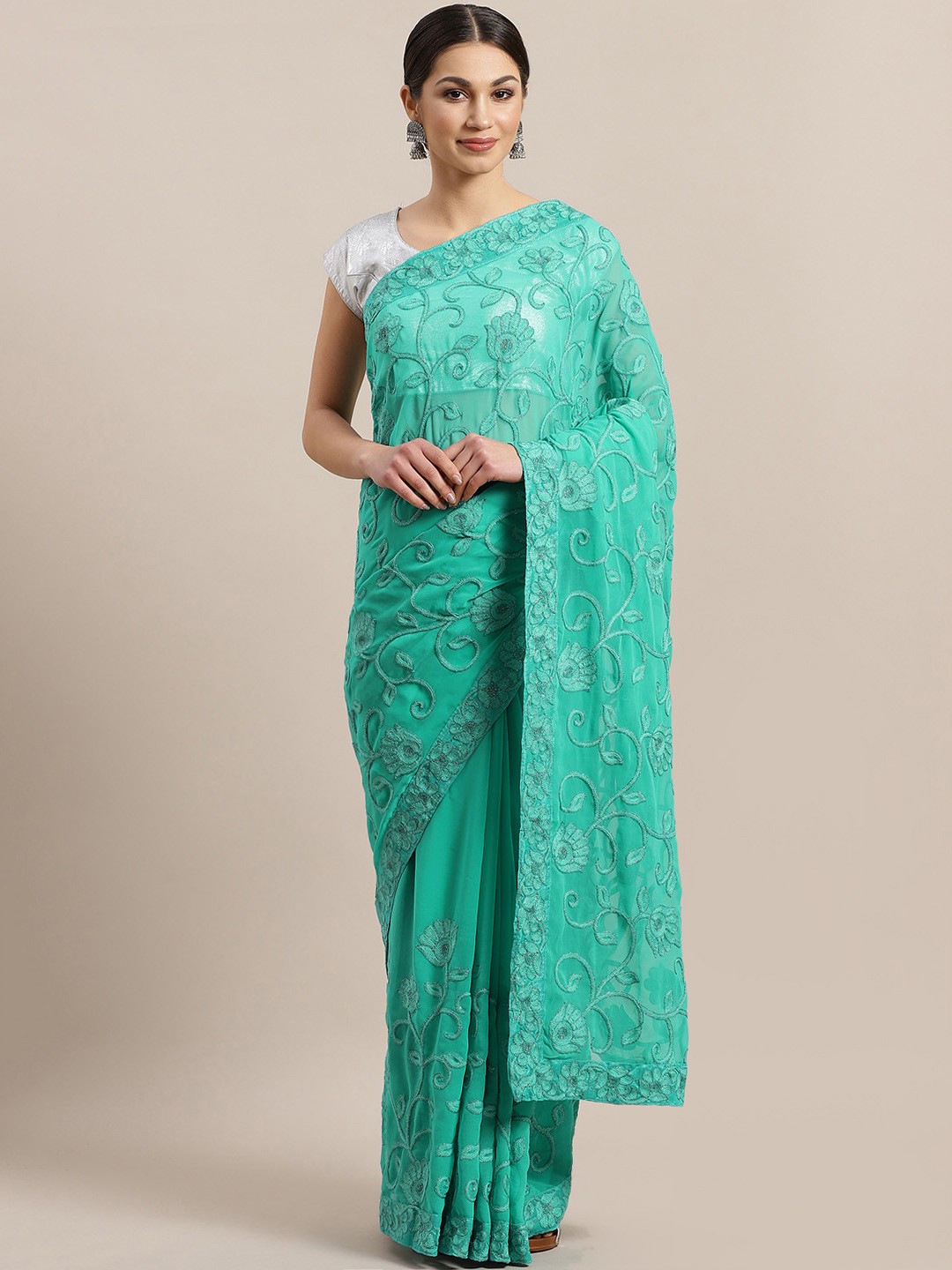 

Kalista Green & Silver Embroidered Saree