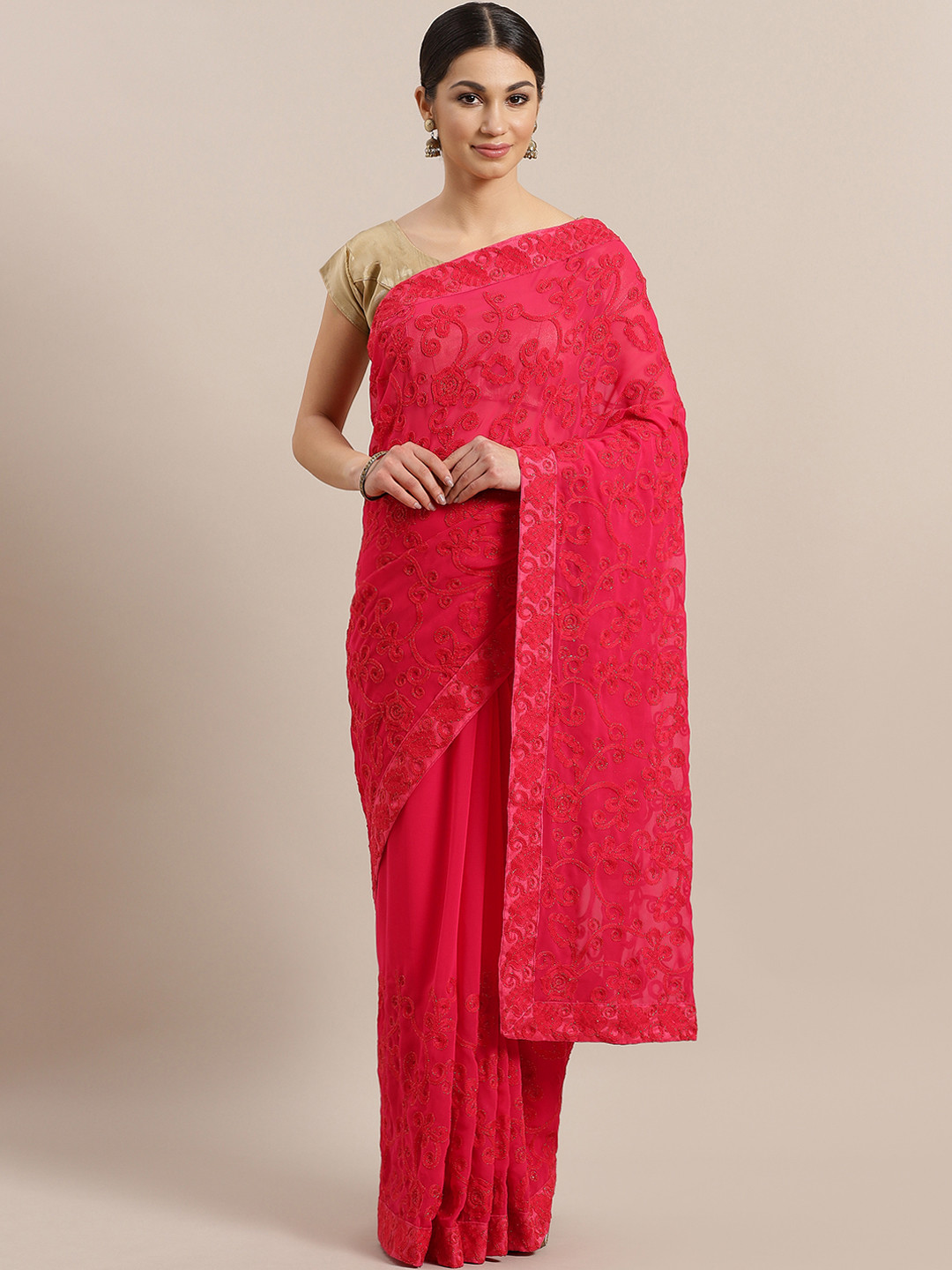 

Kalista Pink & Golden Embroidered Saree