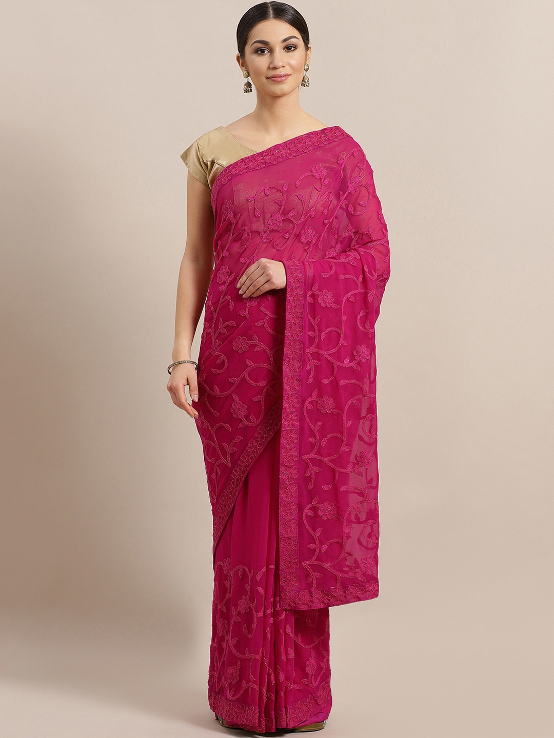 

Kalista Pink & Golden Embroidered Saree