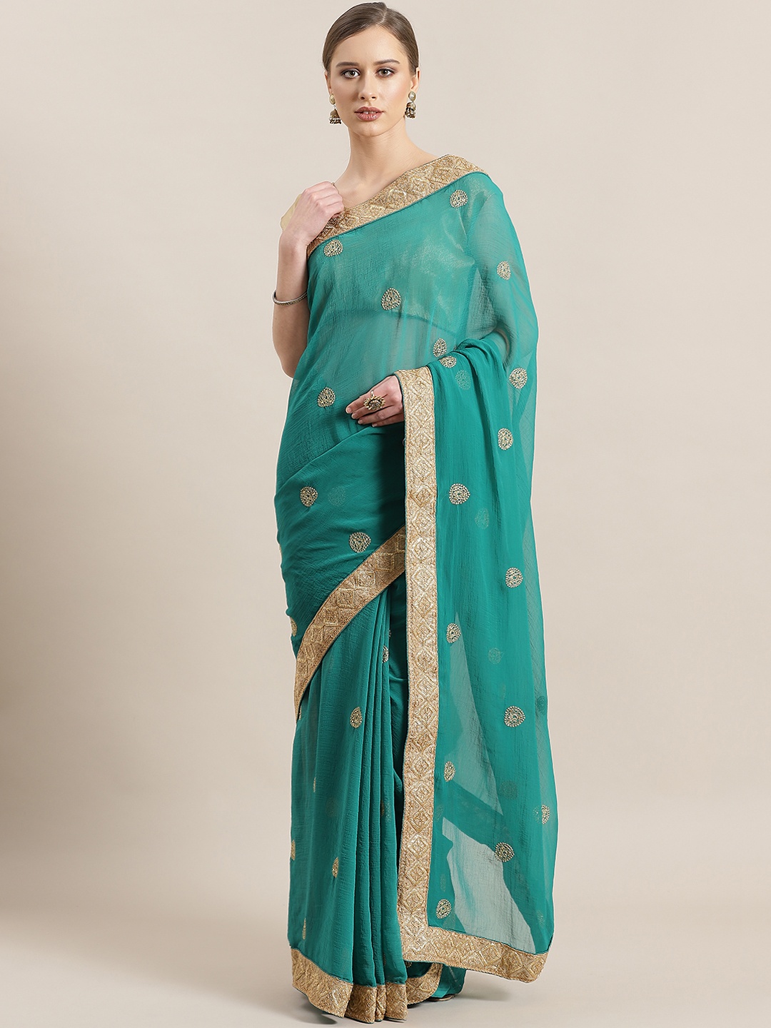 

Kalista Green & Golden Embroidered Saree